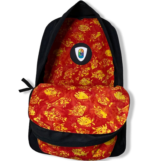 Yellow Fish on Red Orange Batik