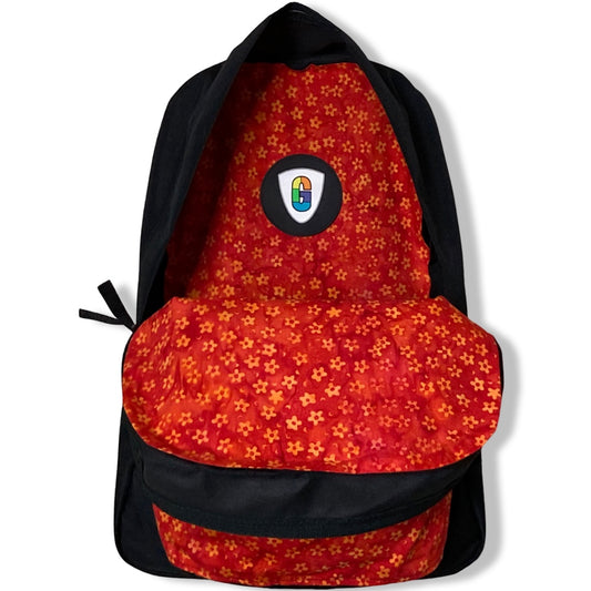 Orange Flowers on Red Batik