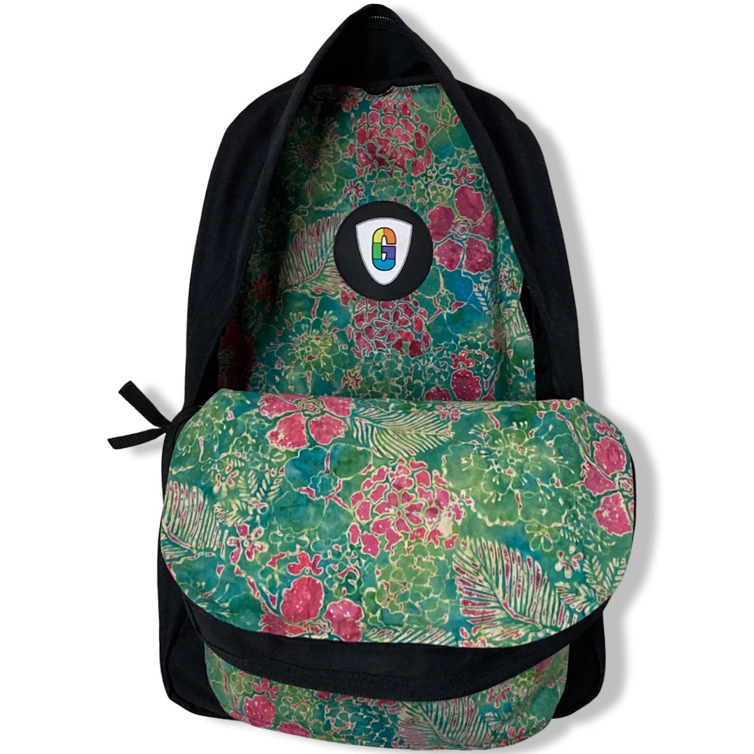 Pink Flowers On Green Batik