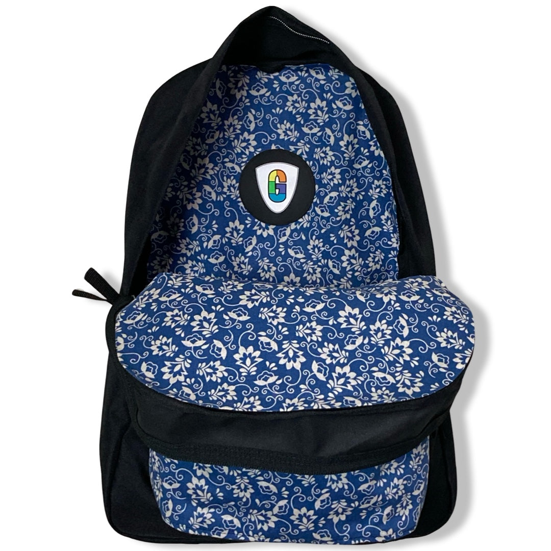 White Flower Print On Blue