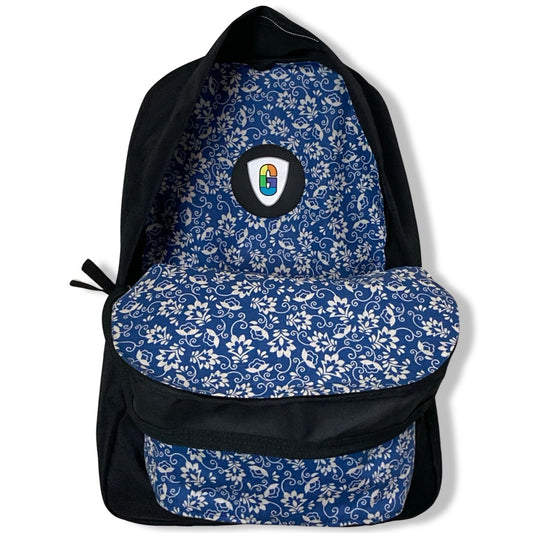 White Flower Print On Blue