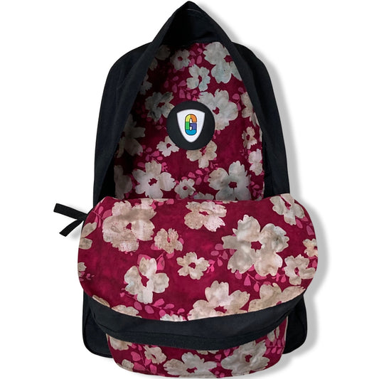 White Flowers On Red Batik