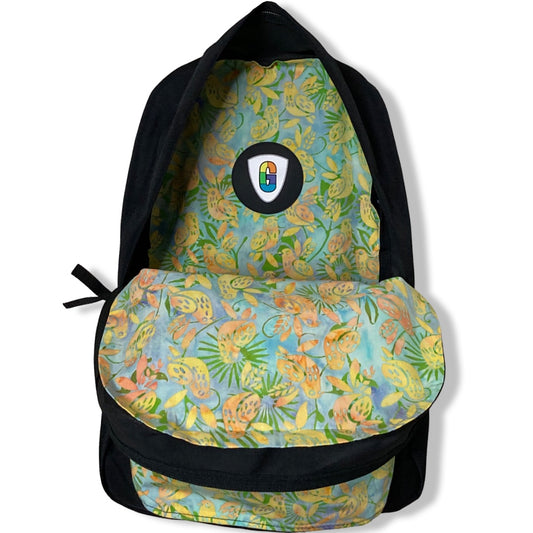 Yellow Birds On Green & Blue Batik